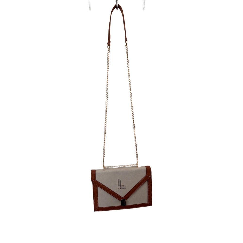 Loulu Canvas and Cognac Envelope Crossbody Bag with Gold Chain Strap and LL Logo